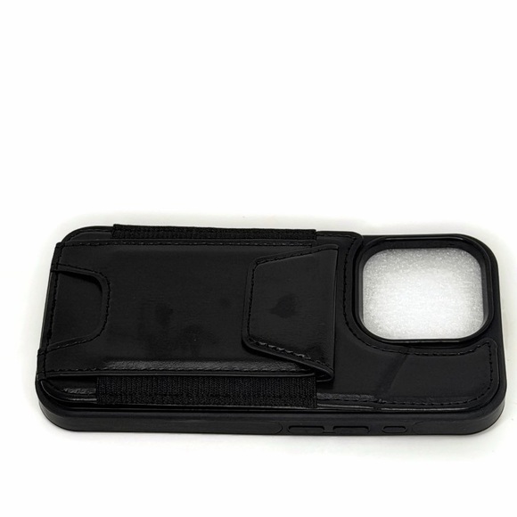 Black Faux Leather IPhone 16 Pro Case with Wallet Card Holder - Picture 5 of 8